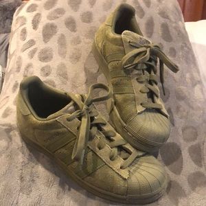 Adidas Suede Olive Green Hardshell Superstars